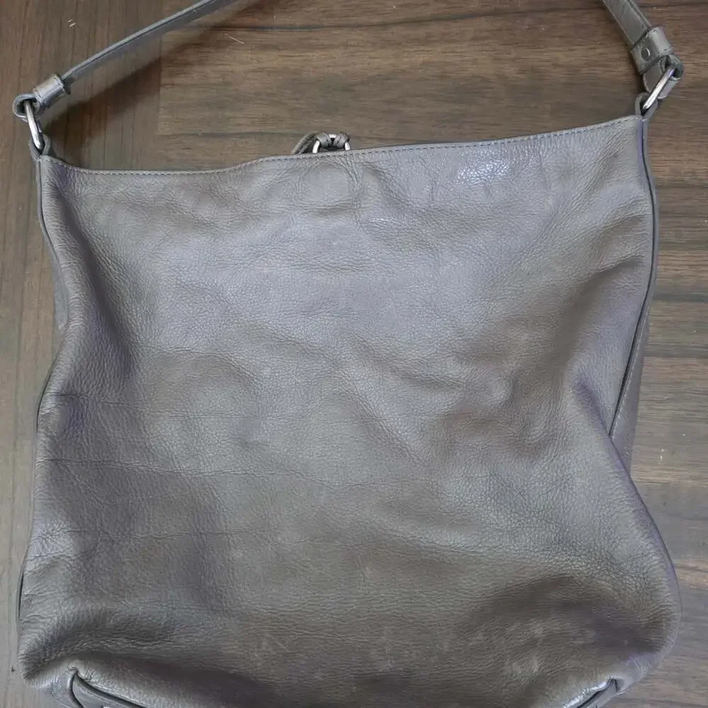 FRYE Grey Leather Hobo Bag with Tassel Detail